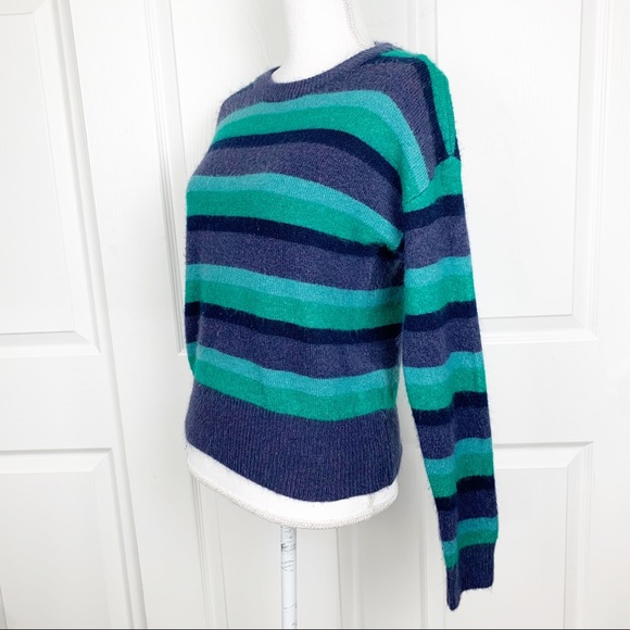 Code x Mode Sweater Women Large Blue Green Striped Crew Neck Pullover Cozy Soft - Picture 3 of 7
